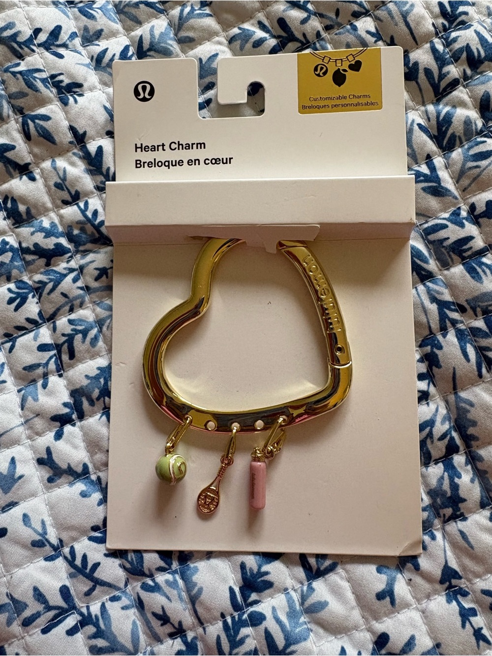 lululemon athletica Gold and Pink Tennis charms Keychain